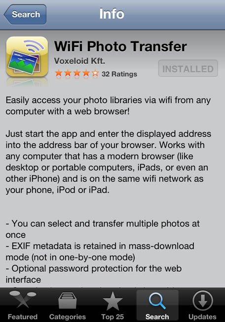 wifi photo transfer in app store