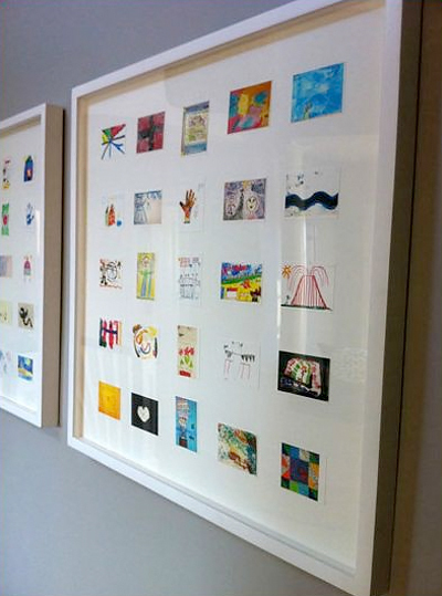 child's art dispaly, art display idea, kid's art, photo canvas, photo collage