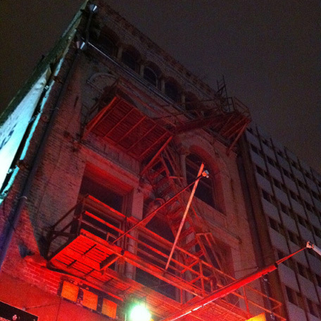 neon light, red light, fire escape, New Orleans
