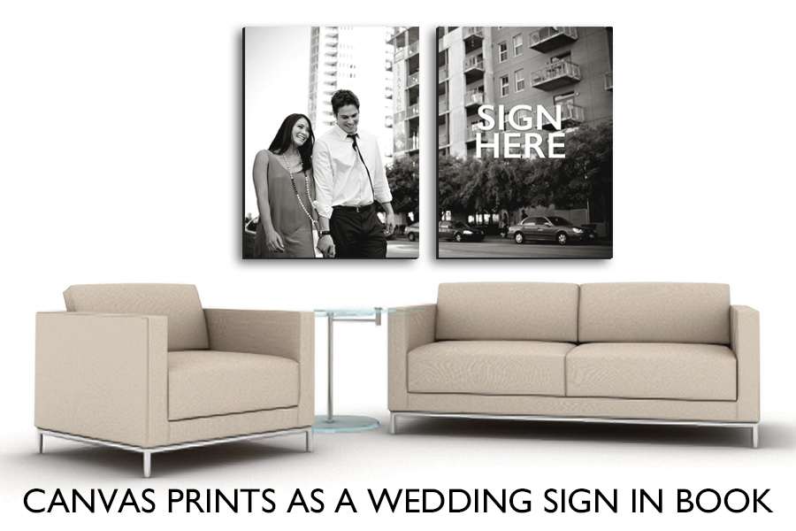 canvas prints as a wedding sign in book