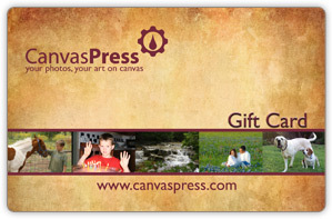 Give photos on canvas with gift cards from Canvas Press.