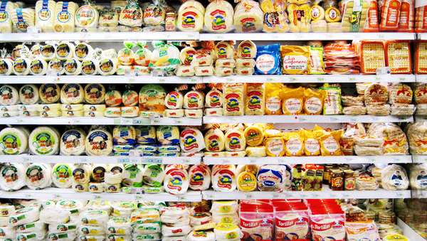array of food at the grocery store, supermarket photography