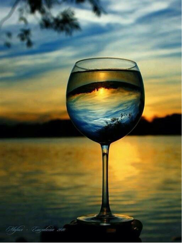 upside down photo in wine glass, shooting through glass